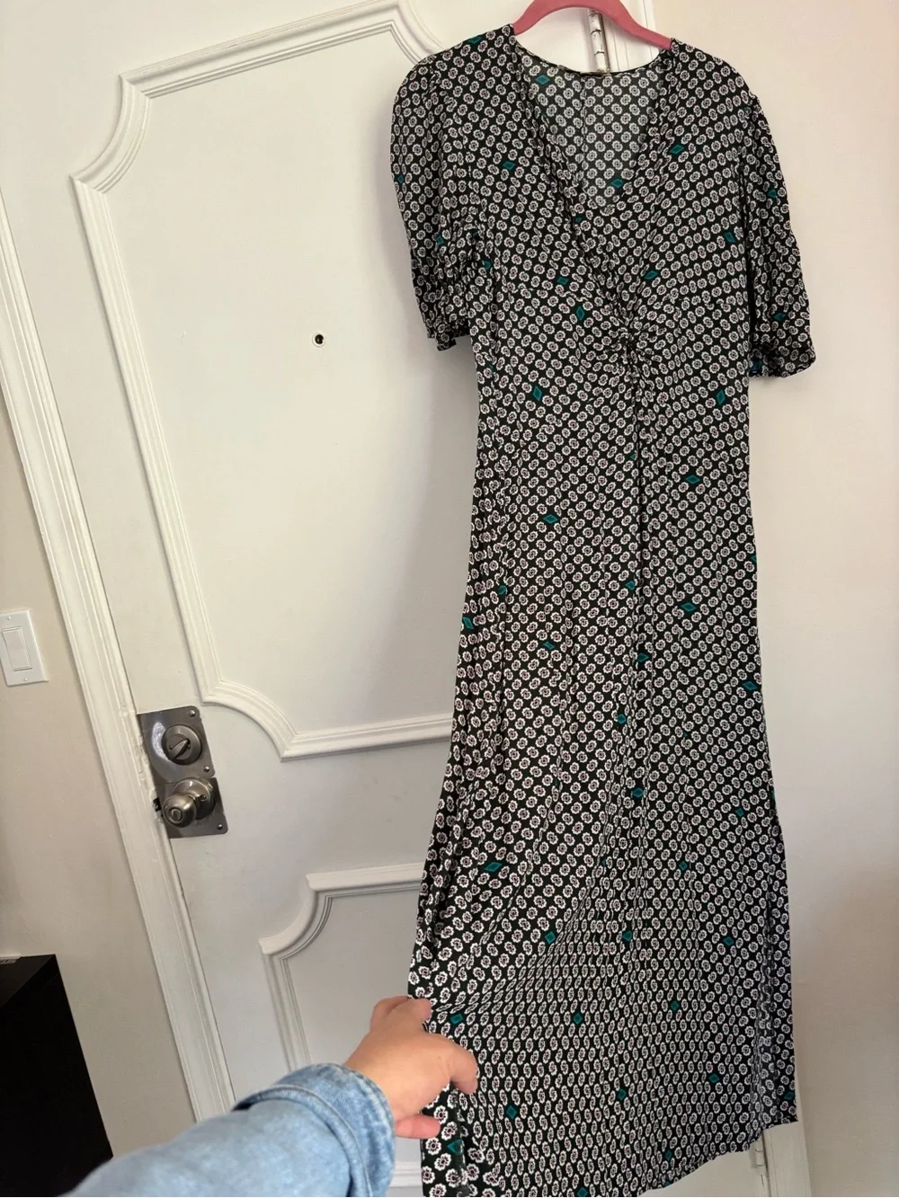 Maje Black Midi Dress with Teal Dot Print - Picture 3 of 8